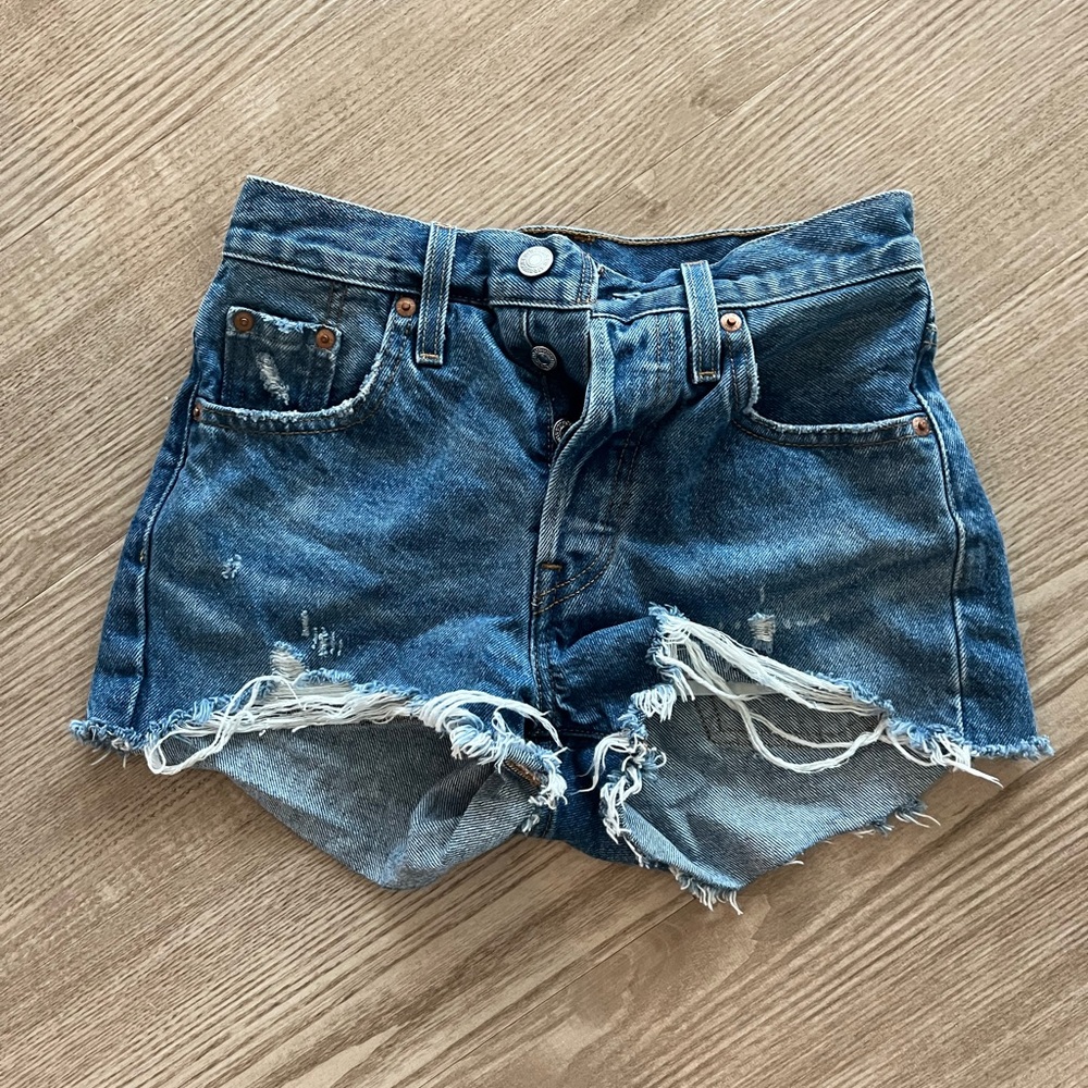 Levi's Blue Jean Shorts Distressed Frayed Hem